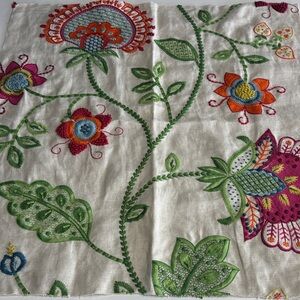 Thibaut Floral Embroidered Linen Accent fabric- Green & Multicolor